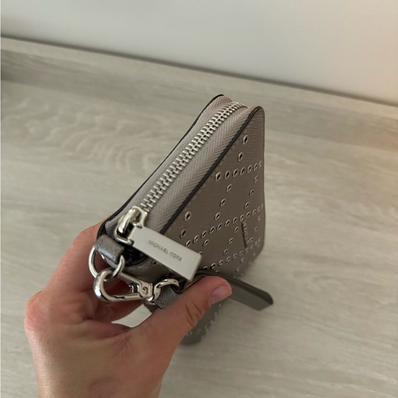 Michael Kors Gray Studded Large Zip Around Wallet - Picture 2 of 4